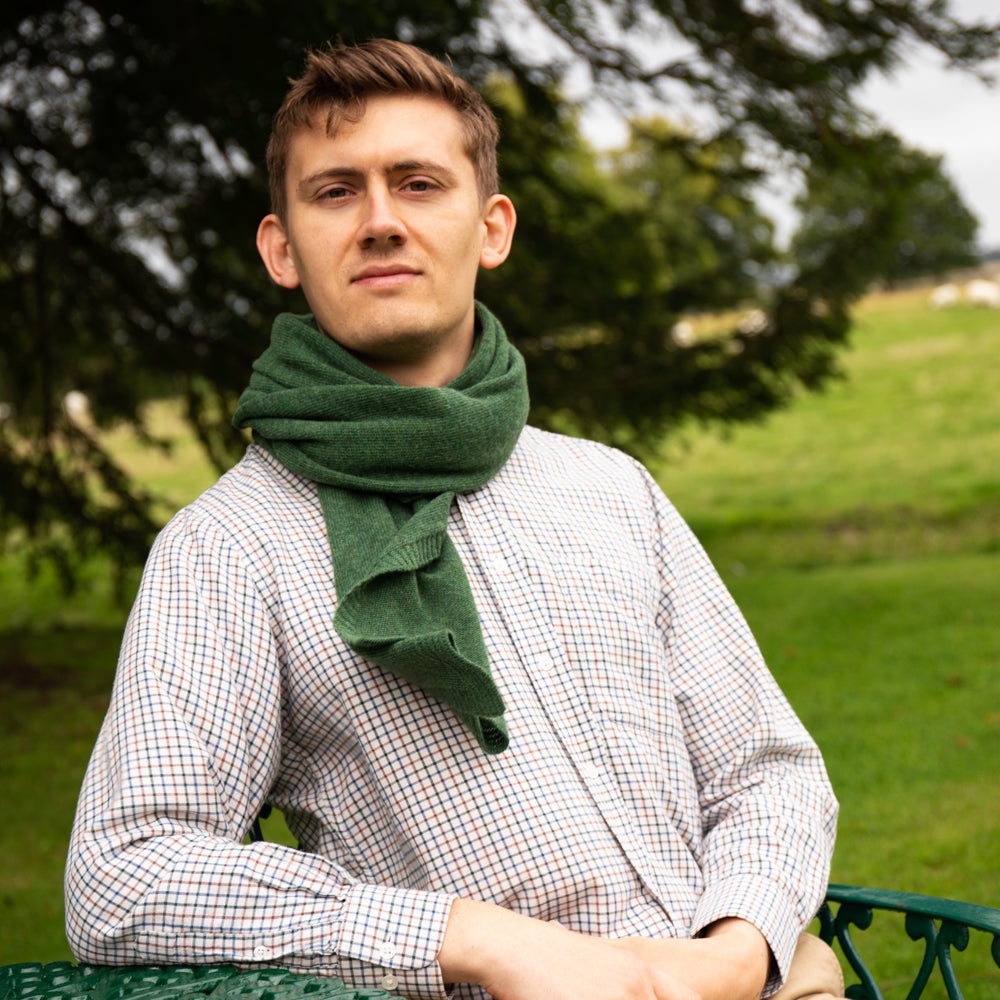 Lambswool Plain Knit Scarf - Moss