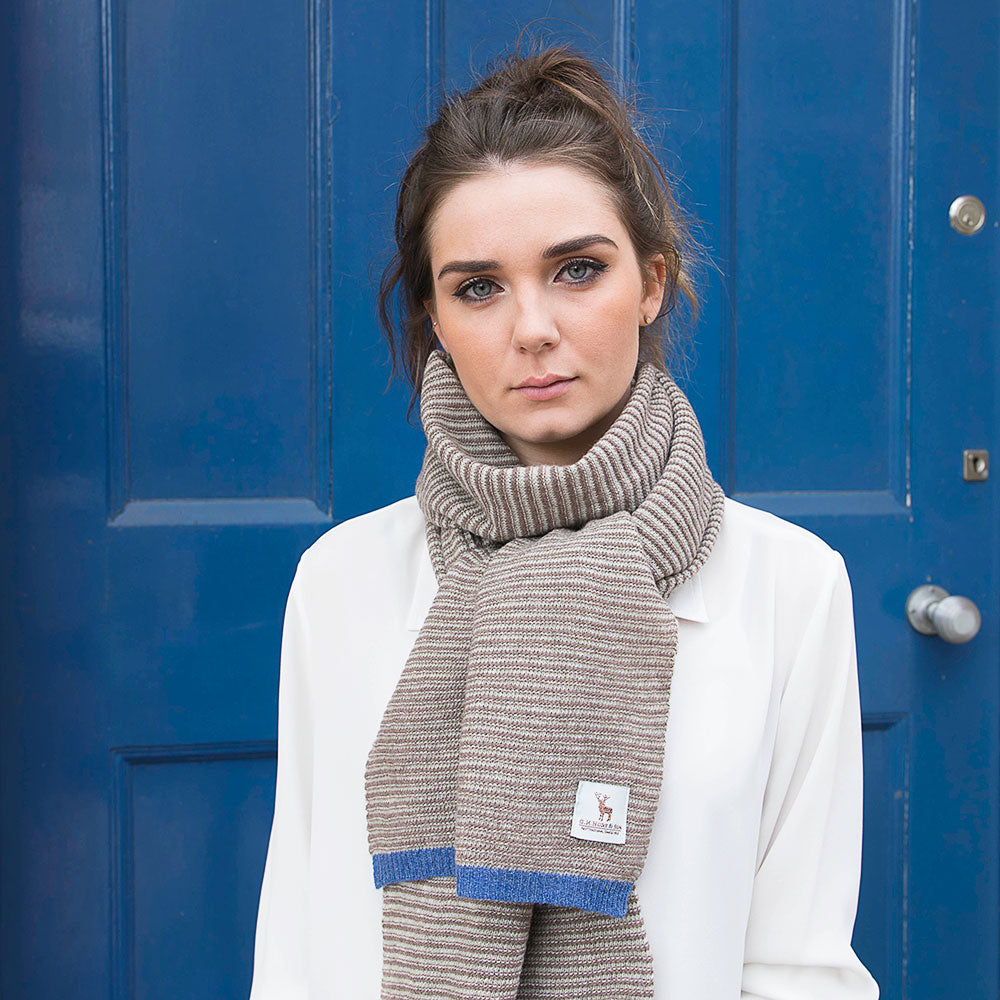 Ladies Lambswool Fine Stripe Scarf - Taupe