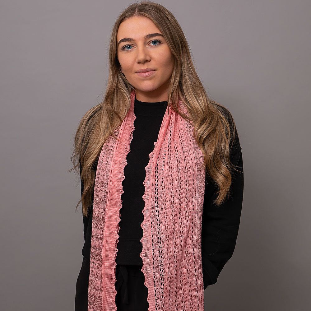 Linear Pattern Cotton Metallic Scarf - Coral/Bronze