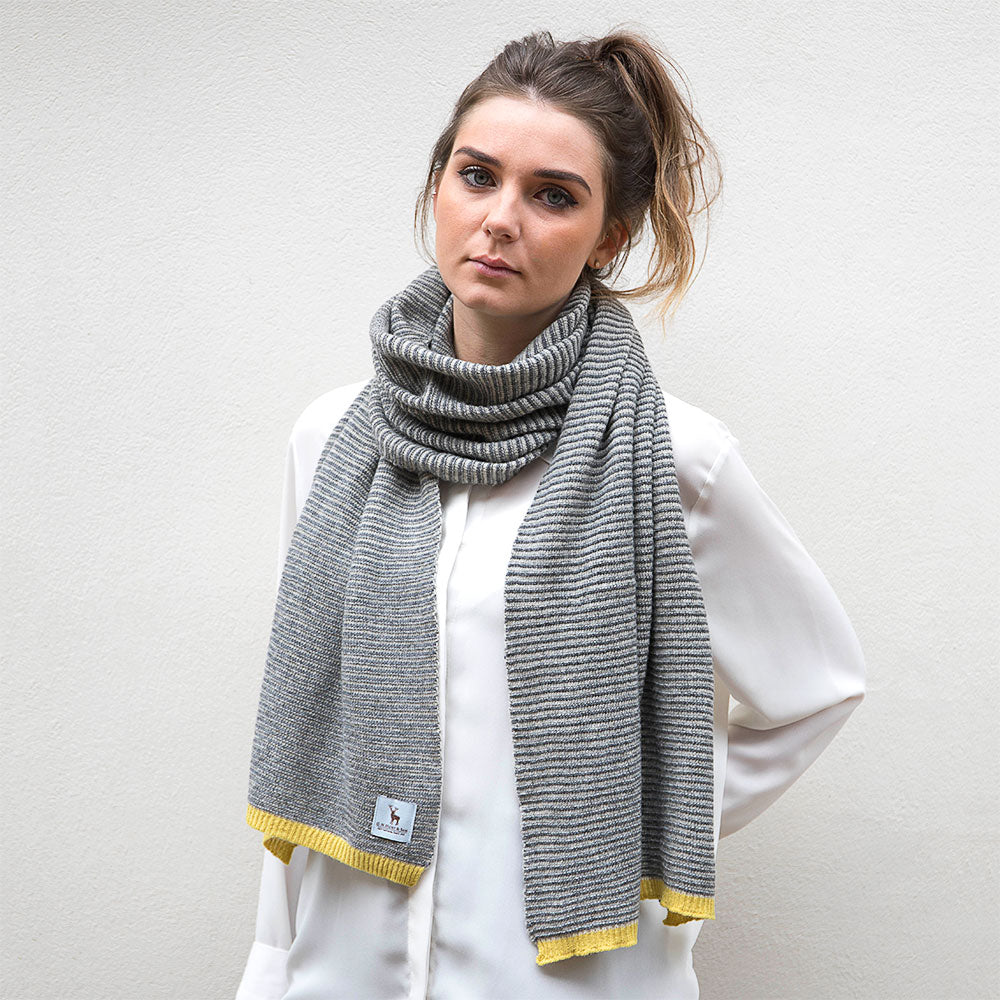 Ladies Lambswool Fine Stripe Scarf - Grey