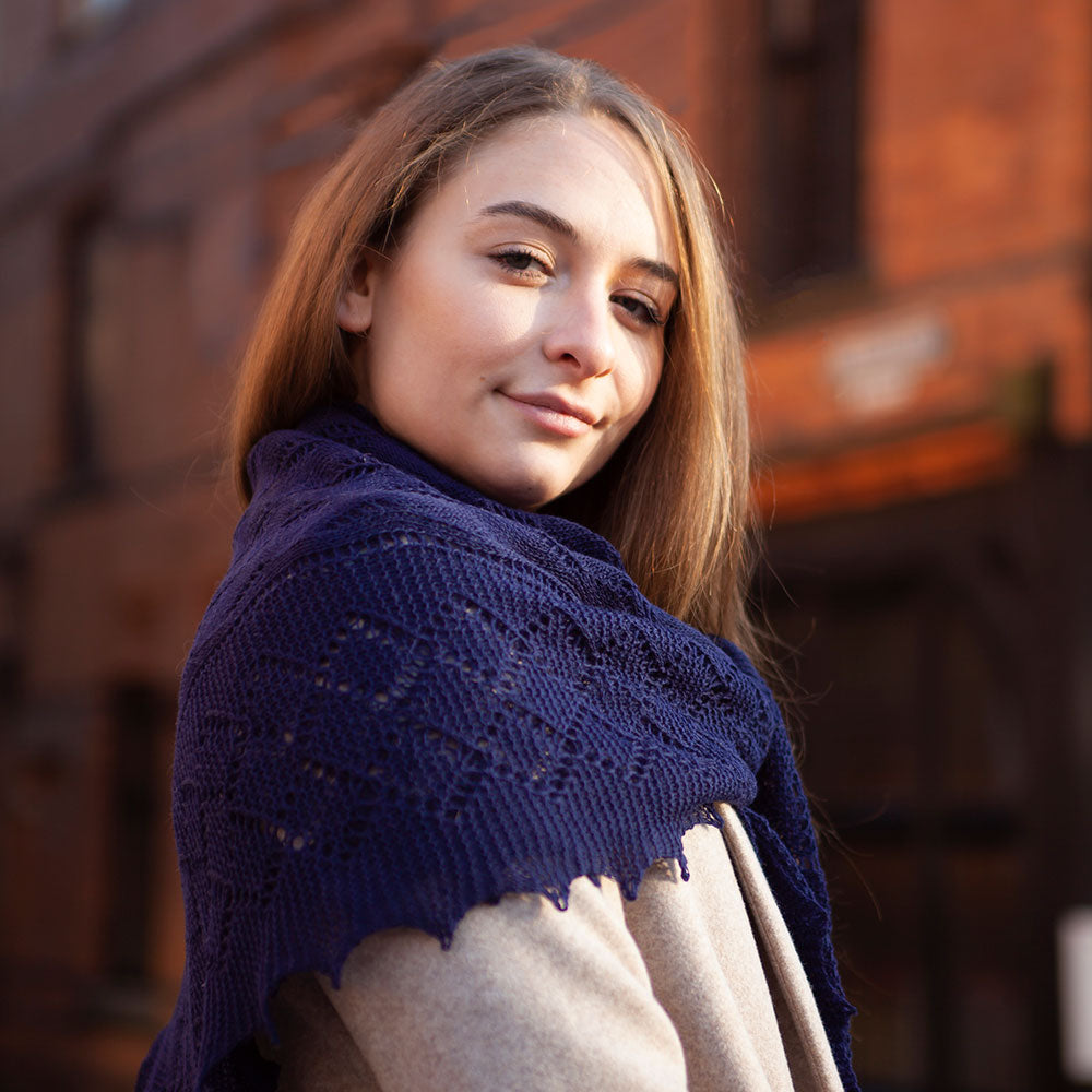 Classic Shetland Style Merino Wool Shawl - Navy