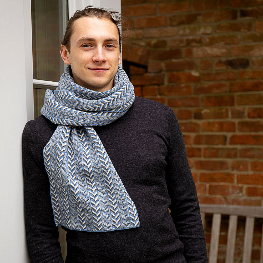 The Badminton - Geometric Chevron Scarf - Jeans Blue