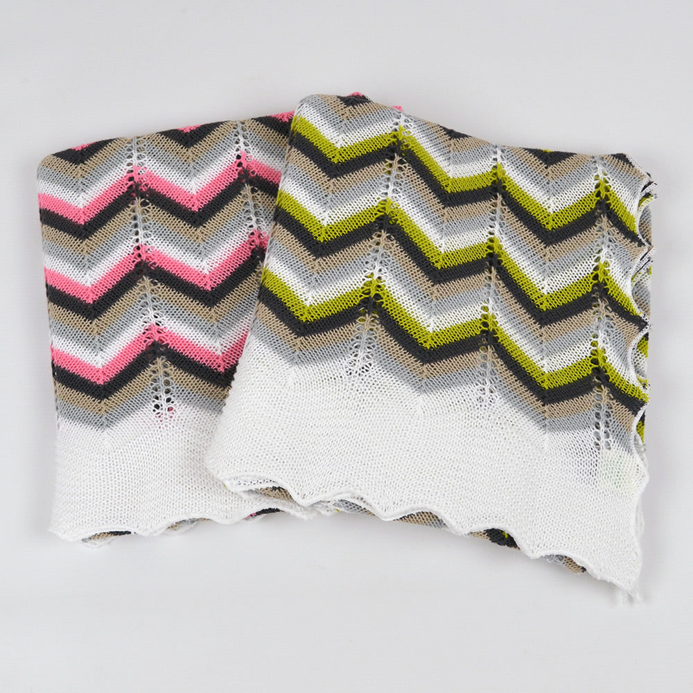 Multi-coloured Chevron Cotton Baby Shawl - Pink