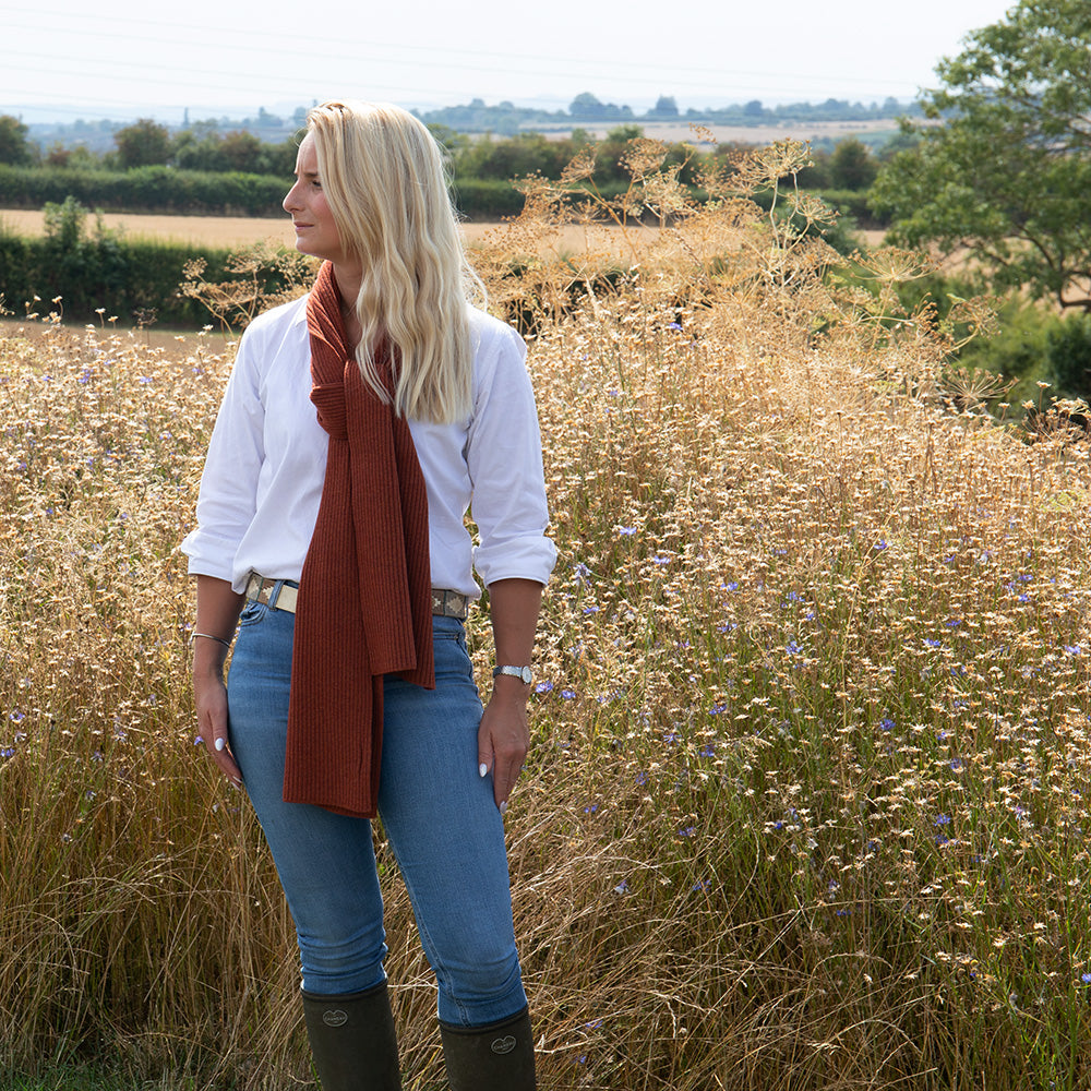 Lambswool Ribbed Scarf - Burnt Orange