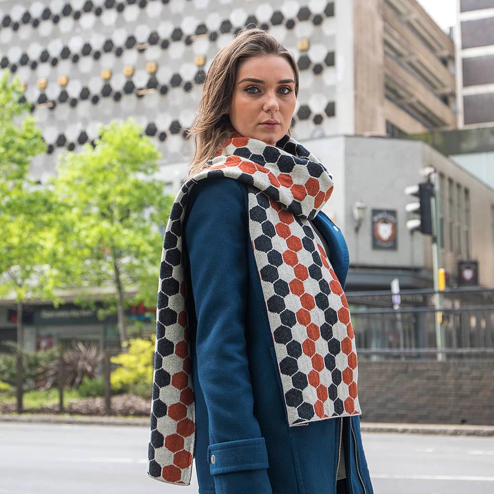 Ladies Lambswool Hexagon Scarf - Burnt Orange