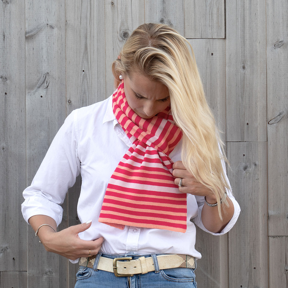 Cashmere & Wool Classic Striped Scarf - Raspberry