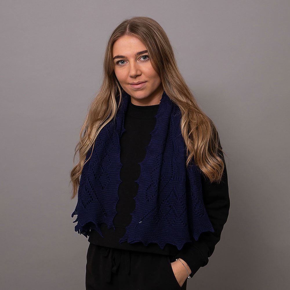 Classic Shetland Style Merino Wool Shawl - Navy