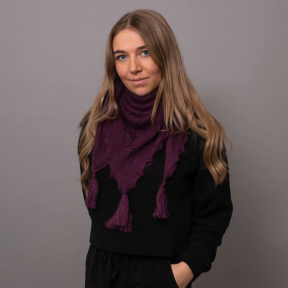 Soft and fluffy mohair and silk scarf with tassels - Aubergine