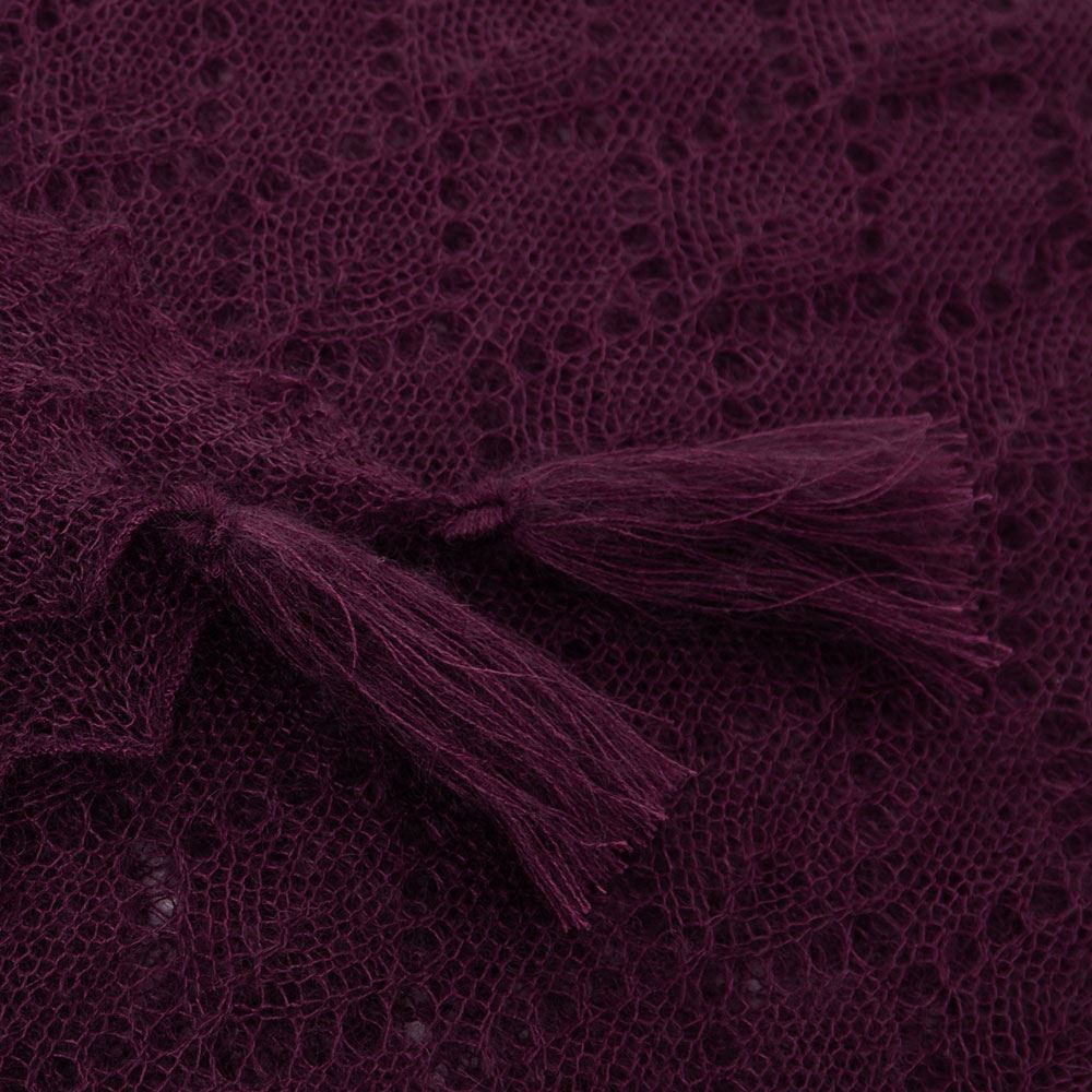 Soft and fluffy mohair and silk scarf with tassels - Aubergine