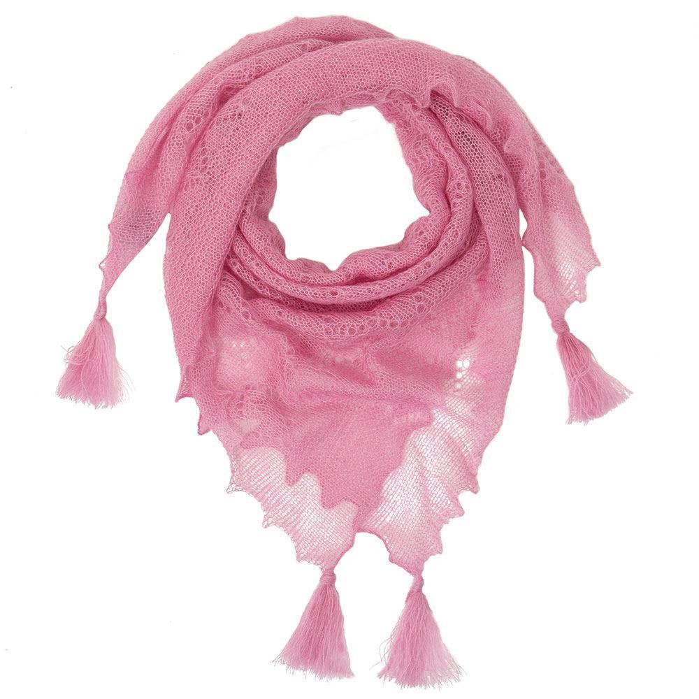 Soft and fluffy mohair and silk scarf with tassels - Cyclamen