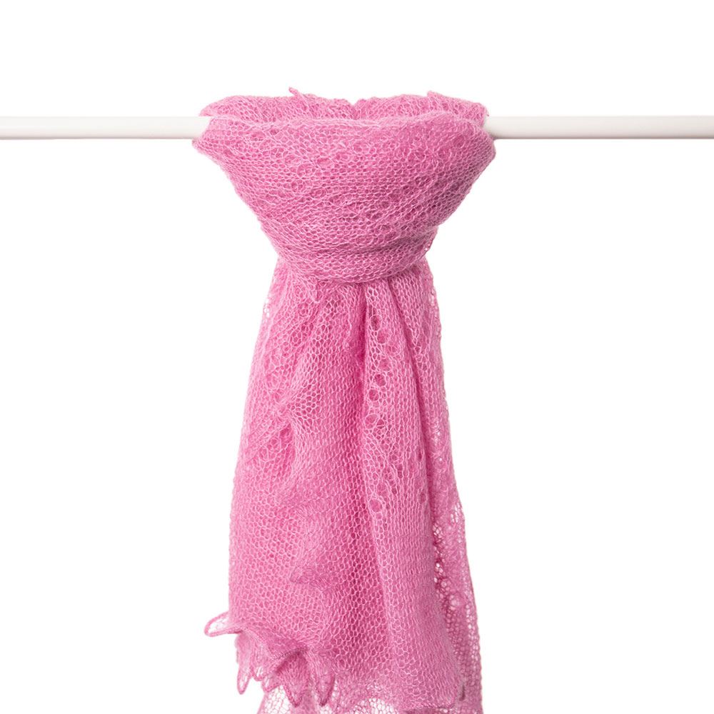 Soft and fluffy mohair and silk scarf with tassels - Cyclamen