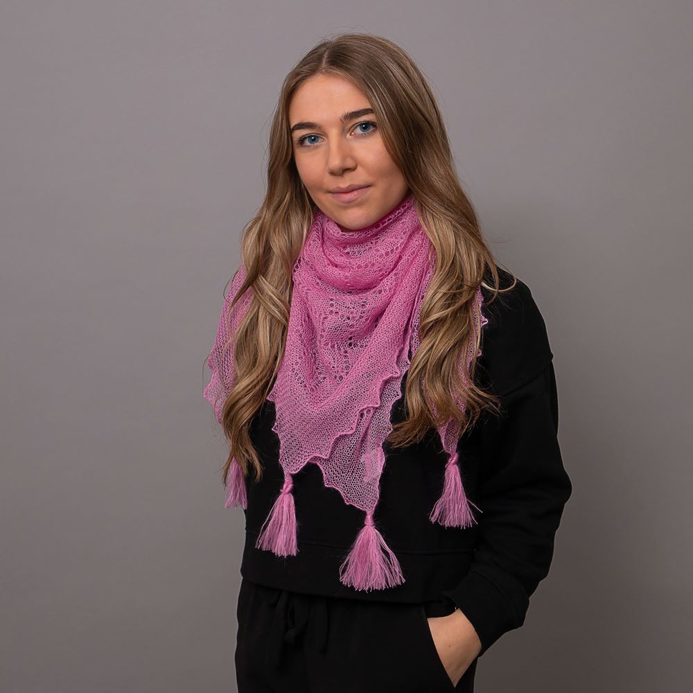 Soft and fluffy mohair and silk scarf with tassels - Cyclamen