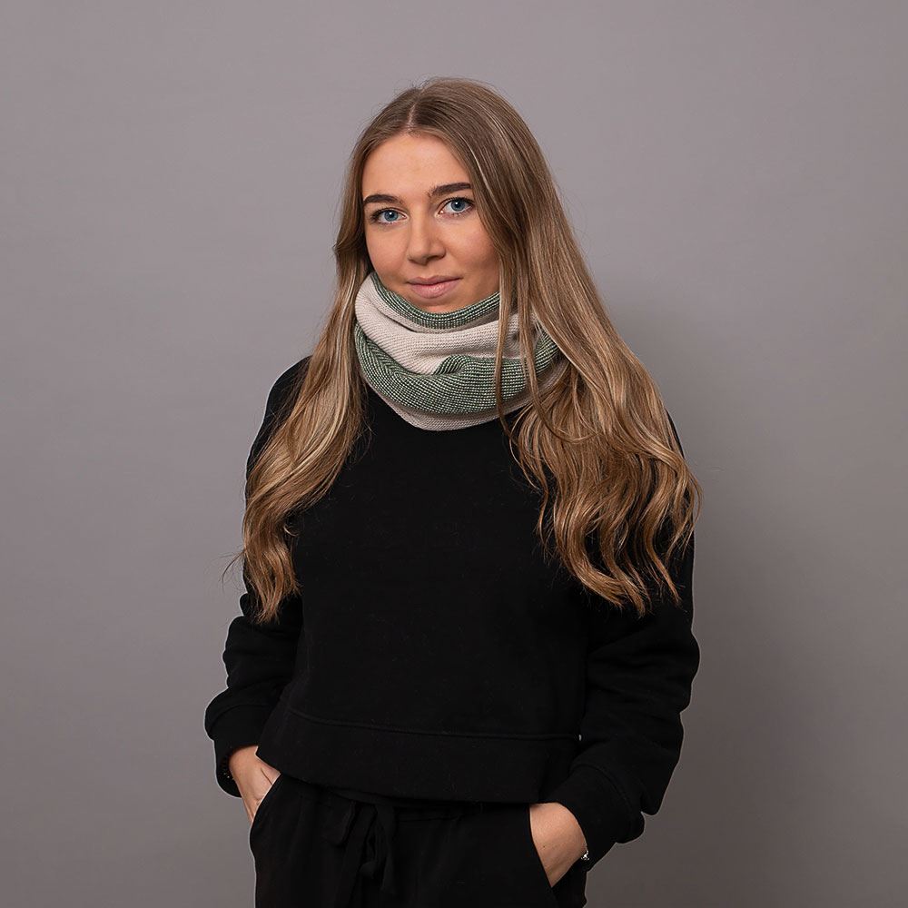 Ladies Lambswool Purl Knit Neck Warmer - Moss / Ecru