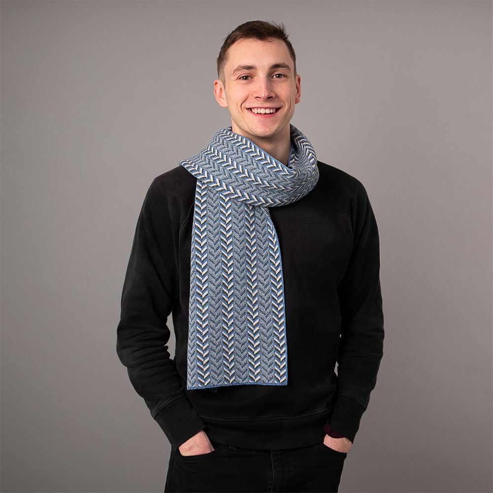 The Badminton - Geometric Chevron Scarf - Jeans Blue