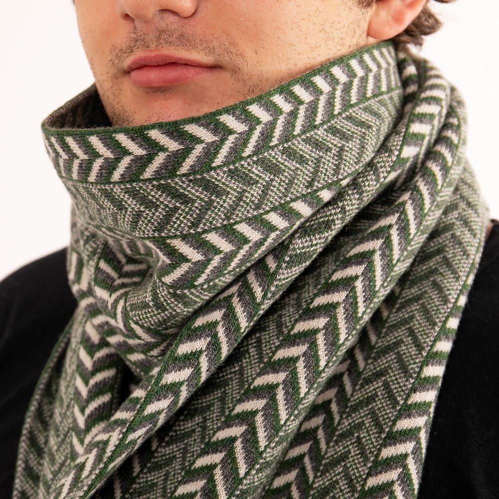 The Badminton - Geometric Chevron Scarf - Moss