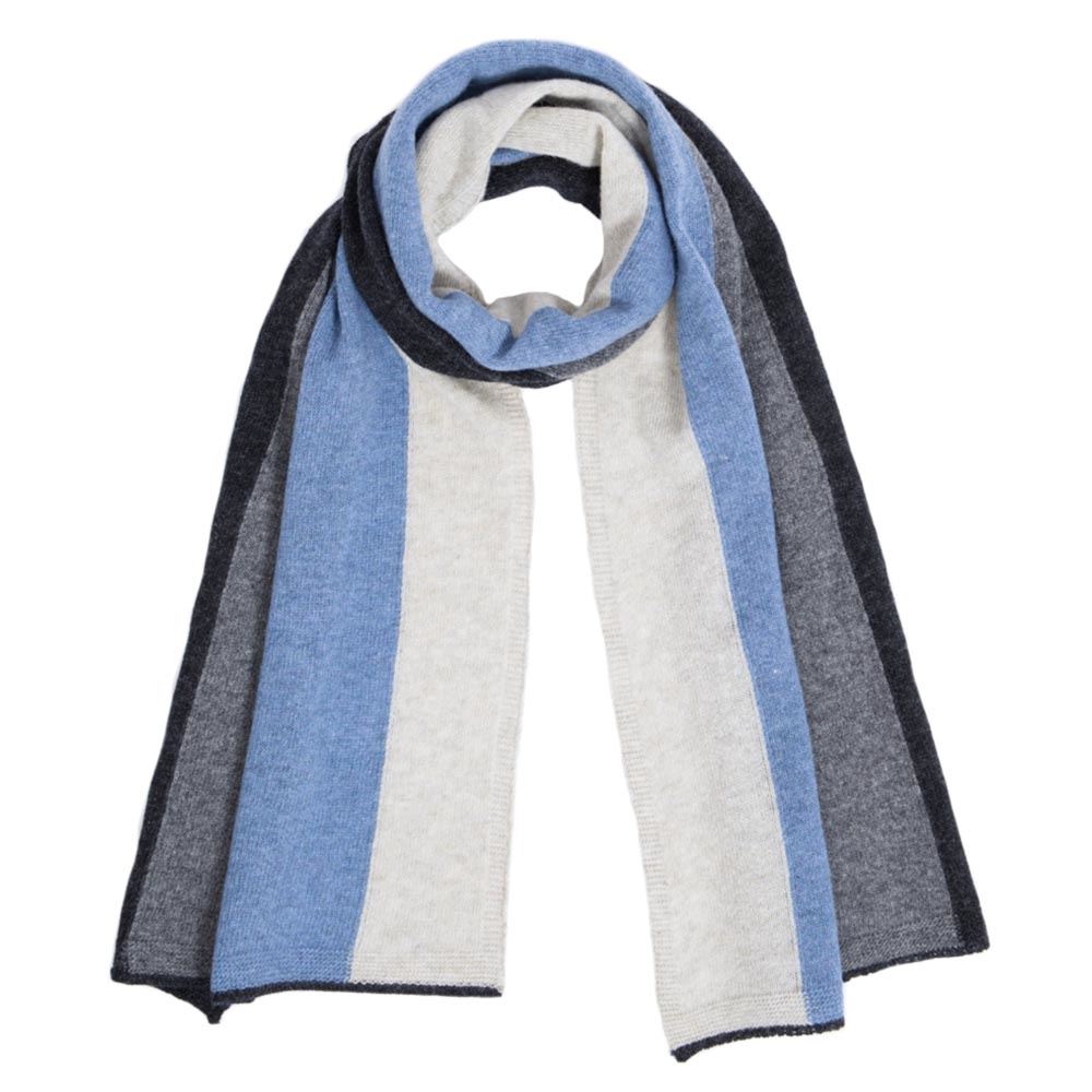 Lambswool Block Stripe Scarf - Jeans Blue