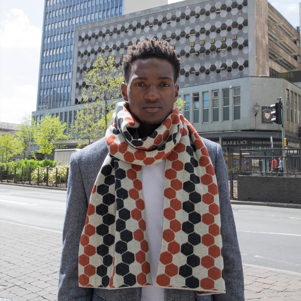 Lambswool Hexagon Scarf - Burnt Orange