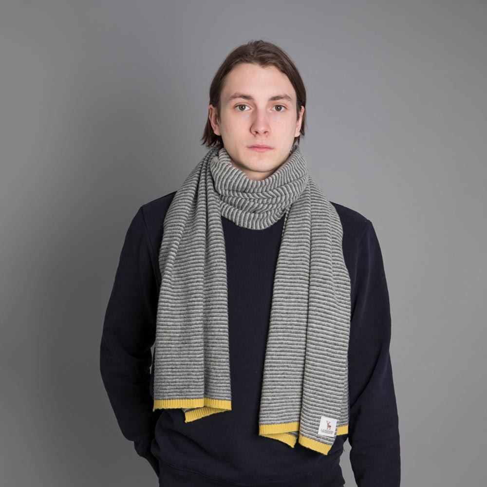 Lambswool Fine Stripe Scarf - Grey