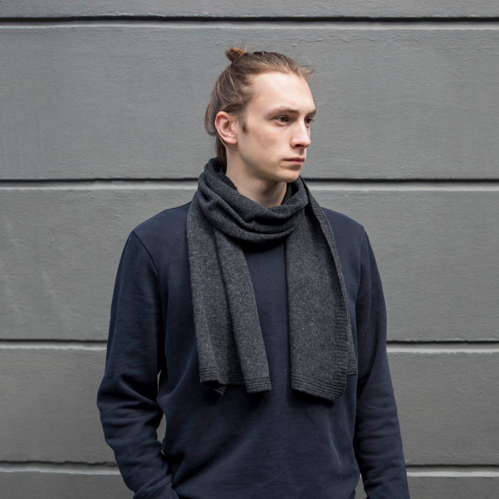 Lambswool Plain Knit Scarf - Charcoal