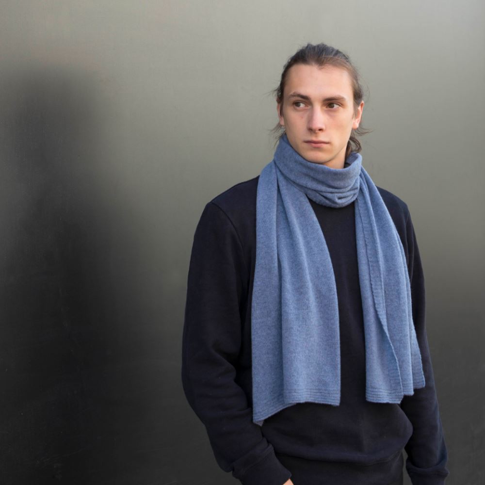 Lambswool Plain Knit Scarf - Jeans Blue