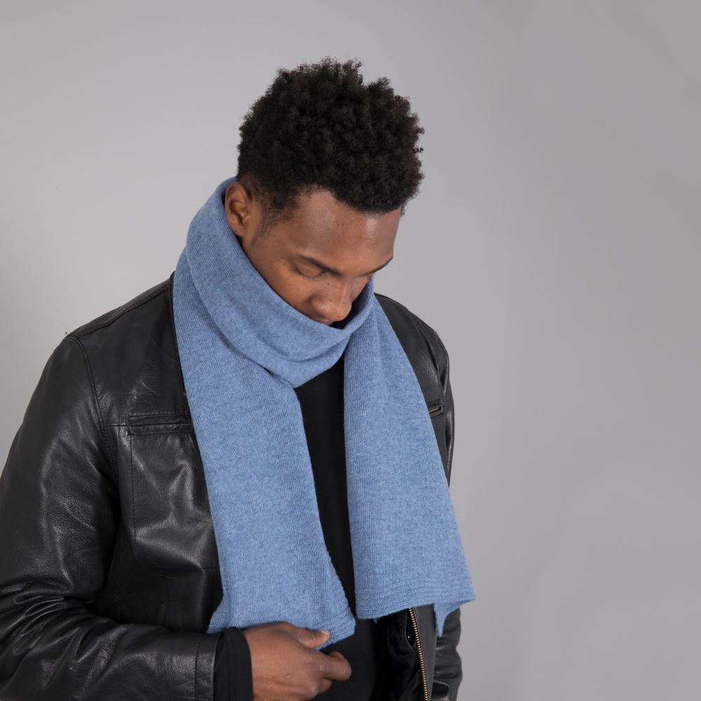 Lambswool Plain Knit Scarf - Jeans Blue